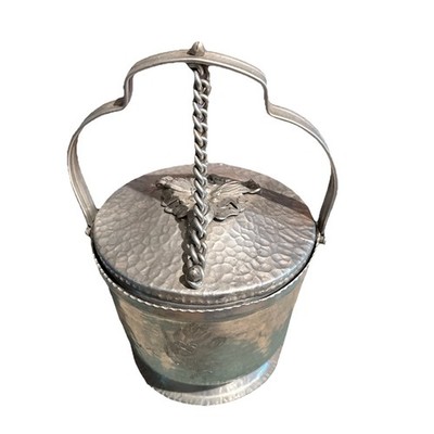 Vintage Hammered Aluminum Ice Bucket Floral Lid MCM Cocktail Barware