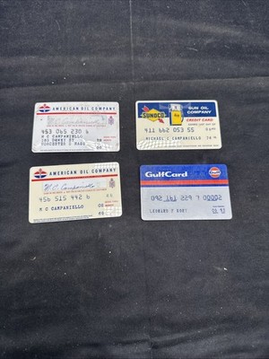 Lot Of 4 Vintage Gas Station Credit Cards Gulf Sunoco Standard A2A