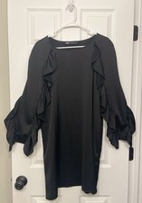 ZARA Ruffle Sleeve Black Mini Dress- Size Large NWOT
