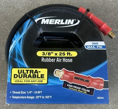 Merlin 3/8  x 25  Rubber Air Hose 300 PSI 1/4  NPT Ultra Durable New