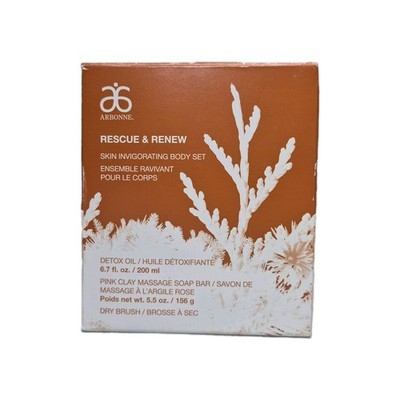 Arbonne Rescue & Renew Skin Invigorating Body Set Detox Oil, Brush, Soap. New.