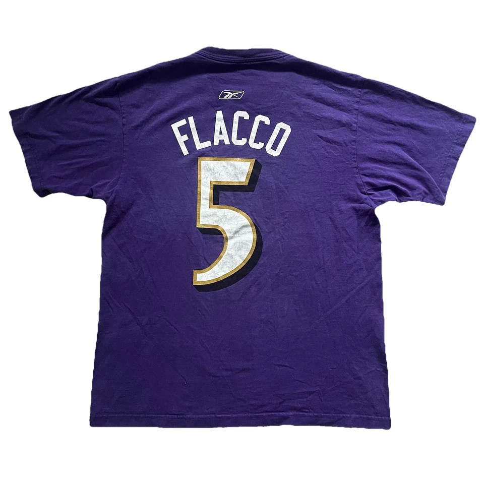 Camiseta De Colección Reebok Joe Flacco Ravens #5 Mediana Púrpura NFL Fútbol Foto 2 de 4