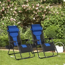 Image of 2PCS Zero Gravity Chair Soft Padded Reclining Sun Lounger Folding Outdoor