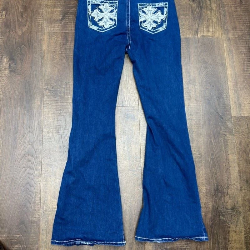 Jeans Y2K Vintage VIP Niñas Adornados Bordados Acampanados Bootcut Jeans Denim Foto 3 de 4