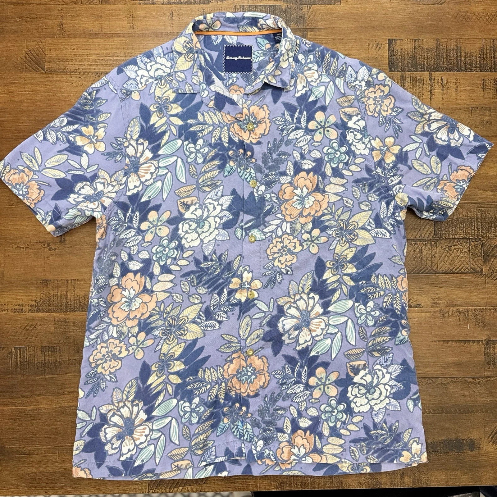 Tommy Bahama Shirt Mens Adult Medium Blue Floral Button Up