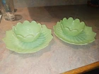 Vintage Fire King Jade Jadeite Glass Lotus Leaf & Blossum Plate & Bowl Sets