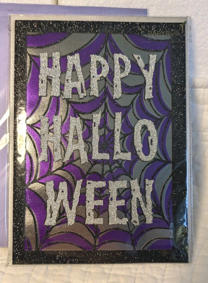 Papyrus Lot of 3 Halloween Greeting Cards Frog w/Hat on Pumpkin, Webs Skull NEW! - Image 2 of 4