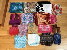 Vintage  Now SCARF LOT Silky  100 Silk Sarong Bandana Mixed Scarves