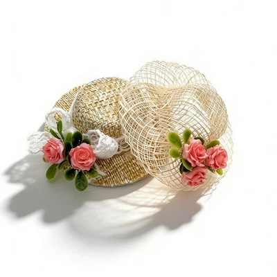 5,5 cm tissé pour MINI chapeau de paille beige pour maison de poupée et petite - Photo 1/4