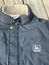Vtg John Deere Jacket XL Black Oatmeal Knit Quilted Insulated Embroidered USA