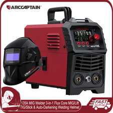 ARCCAPTAIN MIG Welder 135A Flux Core MIG/Lift TIG/Stick 3 in 1 w/ Welding Helmet