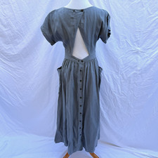 Christy Dawn 100% Linen Midi Dress M Slate Blue Prairie Cottage Core Boho Button
