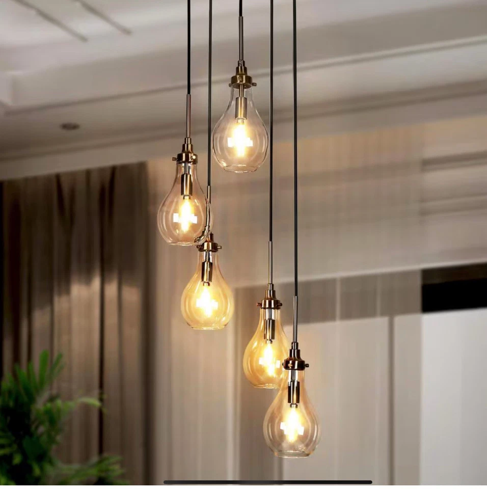 Uolfin Cluster 5-Light Chandelier Black Brass Teardrop with Clear Glass Shades - Image 4 of 4