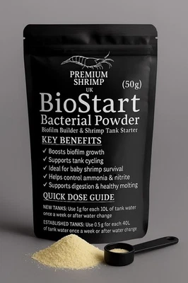 Premium Shrimp UK BioStart Bacterial Powder, Biofilm Builder-Shrimp Tank Starter
