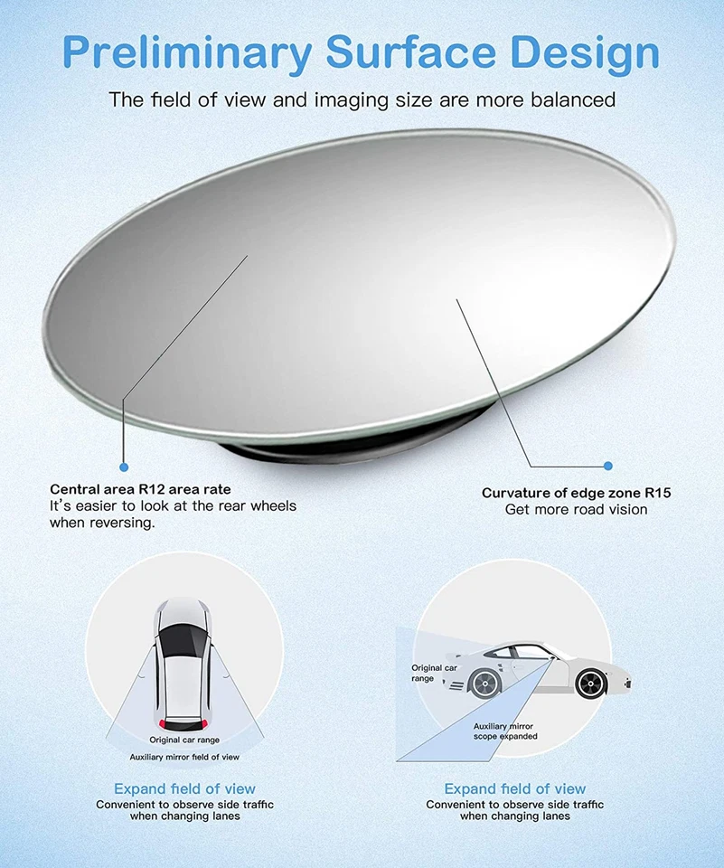 ICBEAMER 4 Piezas Espejos Rectangulares Punto Ciego, 2 Juegos 360° Gran Angular Vista Trasera Foto 3 de 4