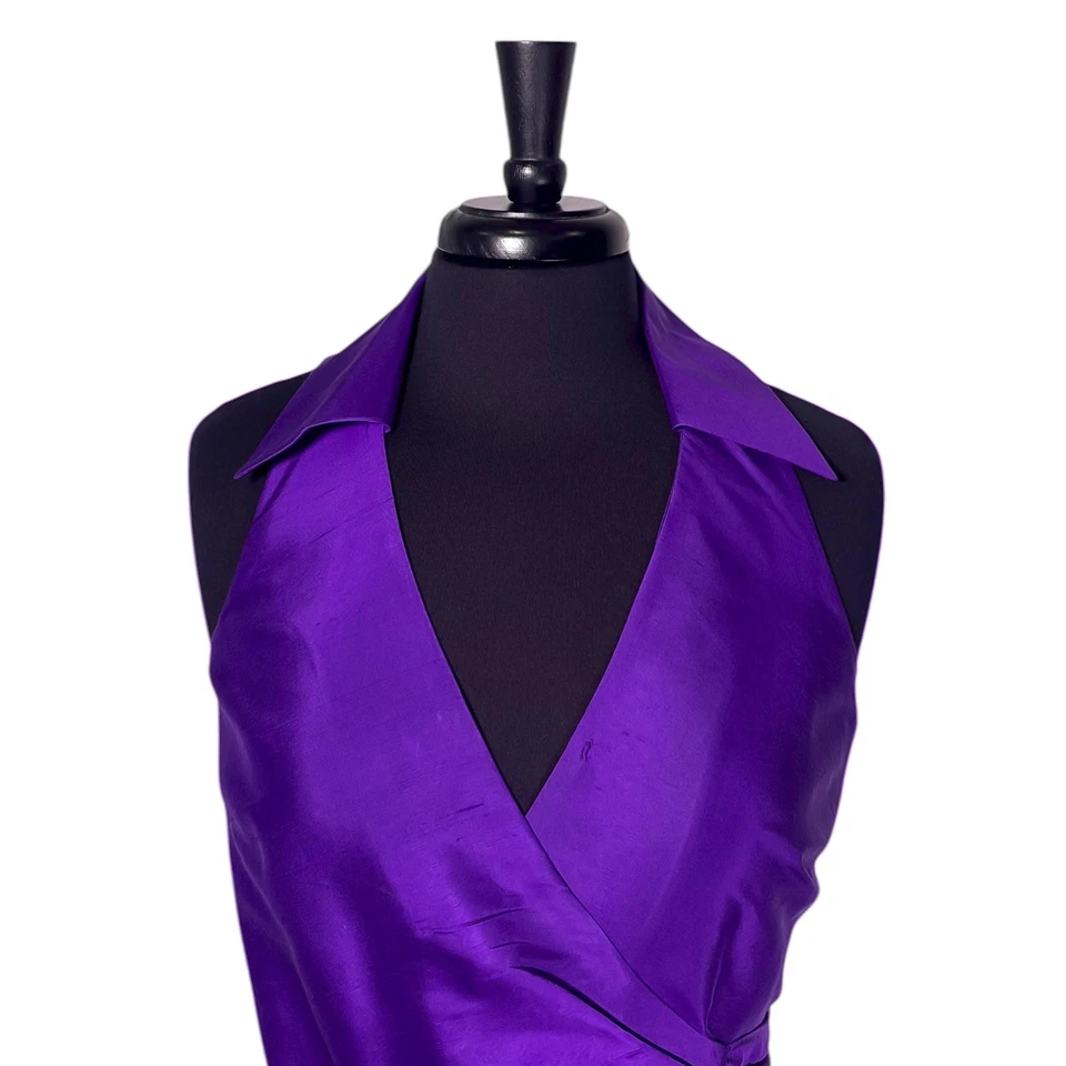 Платье женское Ralph Lauren 6 фиолетовое шелковое с запахом подпоясанное с V-образным вырезом миди тихое роскошное - Изображение 4 из 4