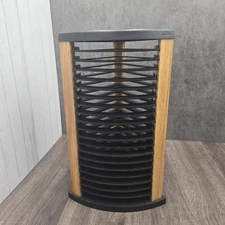 Fellowes 1990s CD Tower Rack Wood & Black Plastic Holds 20 CDs Retro Media Stand