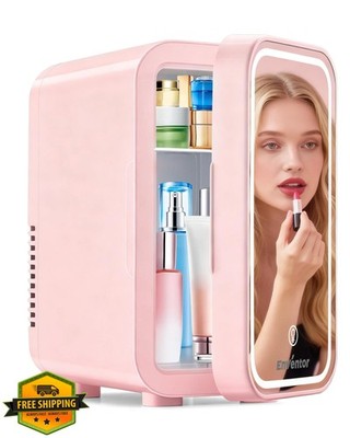 Enventor 6L Pink Mini Skincare Fridge Makeup Mirror