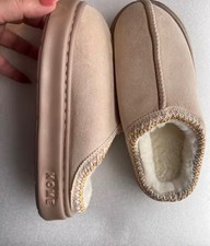 Women Cozy Fur Slippers Warm Soft Indoor House Shoes Beige Size