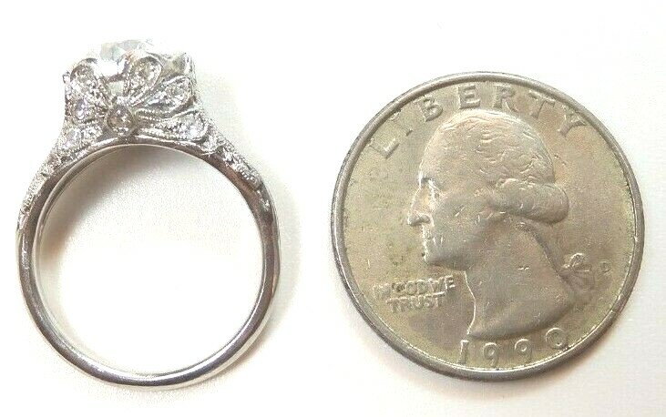 Antique 1920's Natural Diamond Engagement Platinum Ring Size 6.5 UK-M1/2 UGS USA - Picture 11 of 12