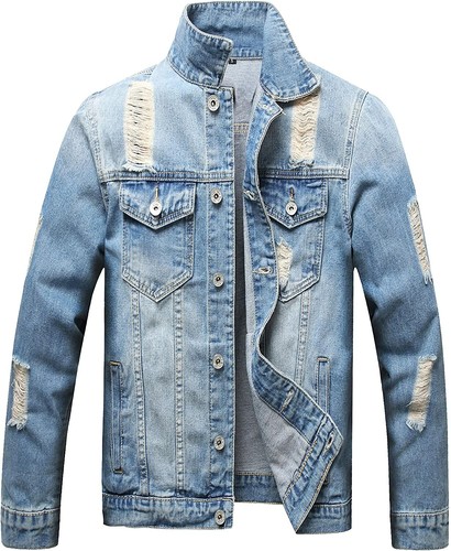 Men,Ripped Slim Denim Jacket Men 