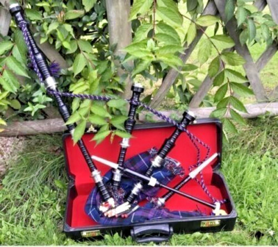 Great Highland Bagpipe Silver Mounts Scottish Bagpipes with Hard Case & chanter