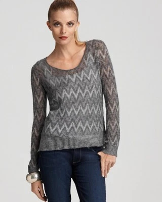 Theory Jivana Wenge Licht Durchsichtig Baby Alpaka Wolle Grau Zig Zag Pullover L - Bild 1 von 2