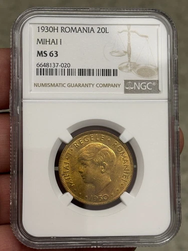 Romania 20 lei 1930 H, NGC MS63, Mihai I coin, Heaton mint, very rare, KM50