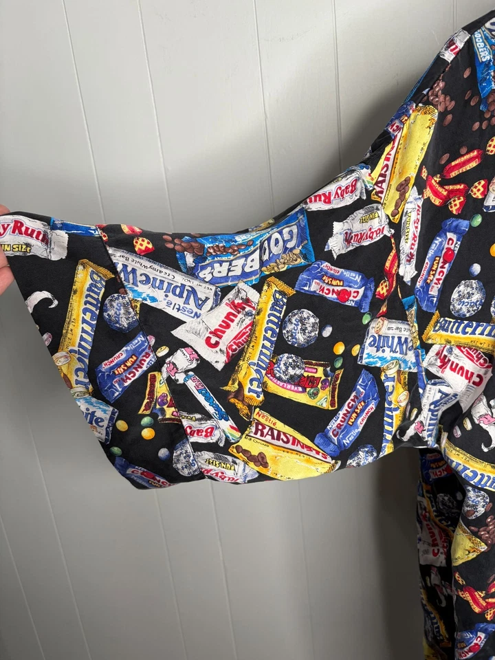 RARO Vintage Nicole Miller Bata de Seda Barras de Caramelo Raro Chocolate Estampado por Todas Partes M Foto 3 de 4