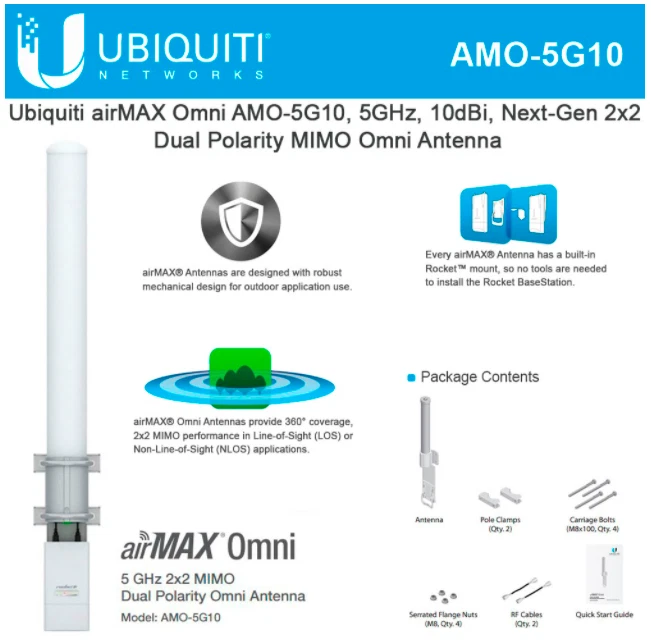 Ubiquiti AMO-5G10 5GHz 10dBi MIMO airMAX Omni Antenna 2x2 MIMO Dual Polarity - Image 2 of 2