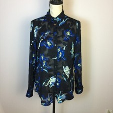Banana Republic Dillon Button Down Shirt XS Womans Blue Floral Sheer Classic Fit