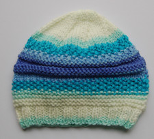 Hand knitted Baby Hat Blue White Mix Newborn