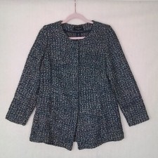 Talbots Women's Gray Long Sleeve Scoop Neck Button Up Size 8 Petite Blazer