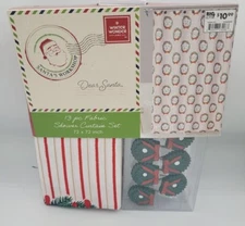Winter Wonder Lane Fabric Shower Curtain Santa/Reindeer Dog Wreath Set 13 Pc NEW