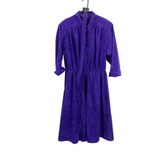 Vintage 80s SL Fashions Faux Suede Deep Purple Button Shirt Dress Size 20