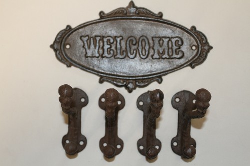 Farmhouse Decor Fathers Day Gift Welcome Plaque / Coat Hooks Set Country Welcome - Picture 2 of 12