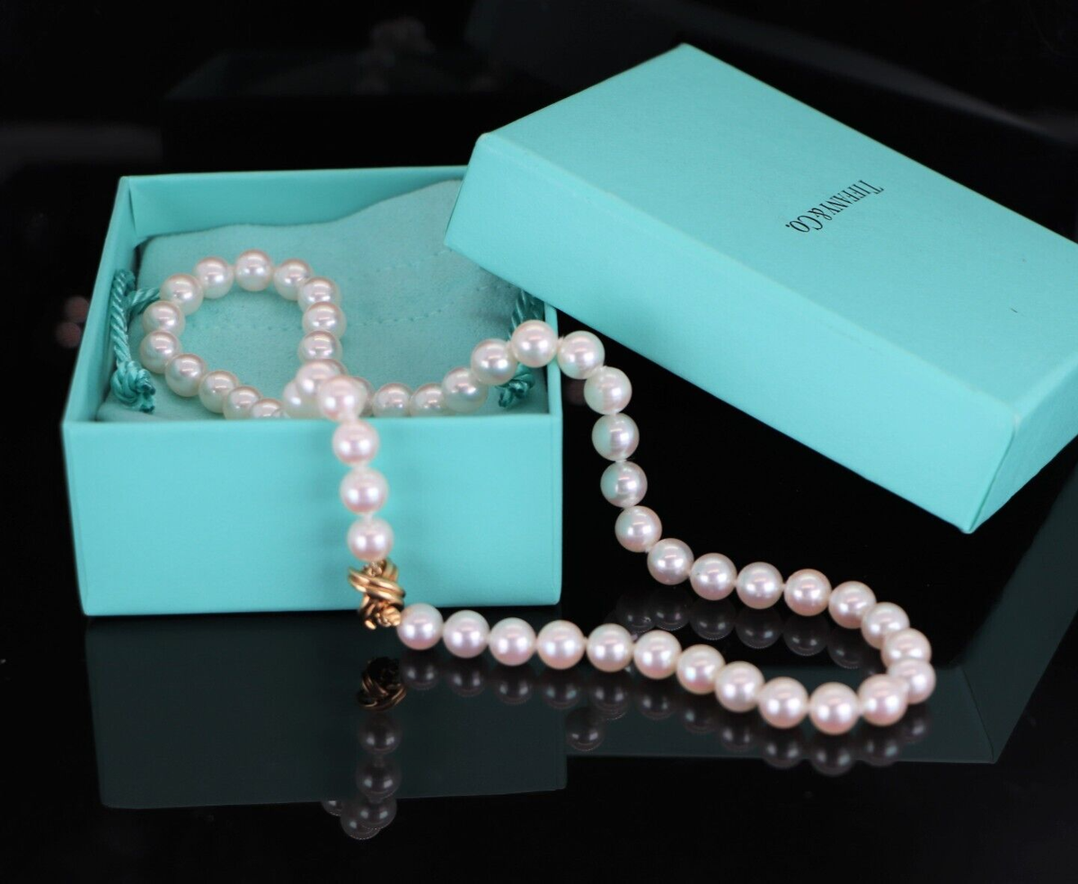 Estate Tiffany & Co Signature X 18k Yellow Gold 7-7.5mm Akoya