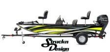 Graphic Yellow Wavy White Black Swirls Stripes Boat Wrap Fish Decal US Vinyl