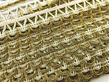 vintage metallic silver white gold 1 1/8" scallop trim 1yd made in France