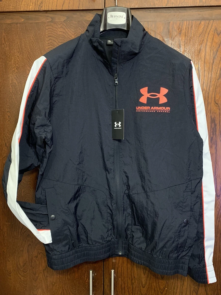 Men s Under Armour Black Lightweight Repels Water Woven Track Jacket Sz M New