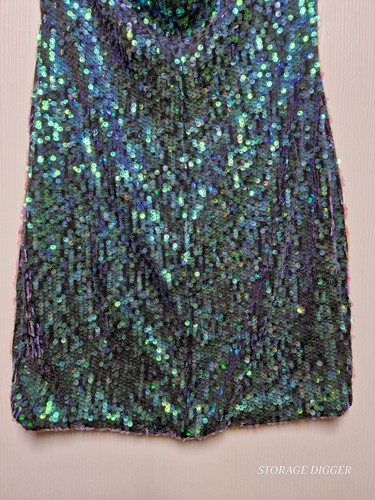 As U Wish Mini Dress Women's Large Green Sequin Lined Stretch Spaghetti Strap - Picture 8 of 13