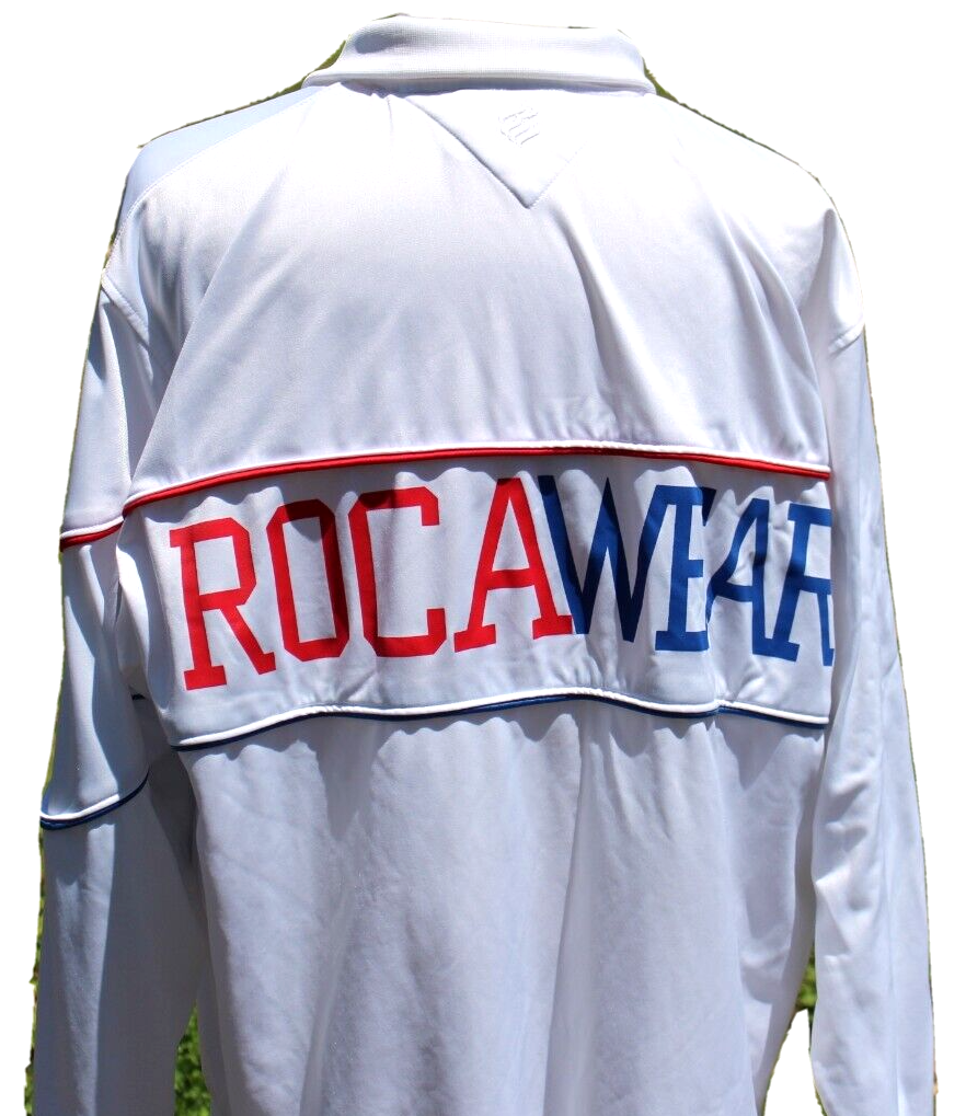 ROCAWEAR White Red & Blue Polyester Snap & Zip Track JACKET Men's