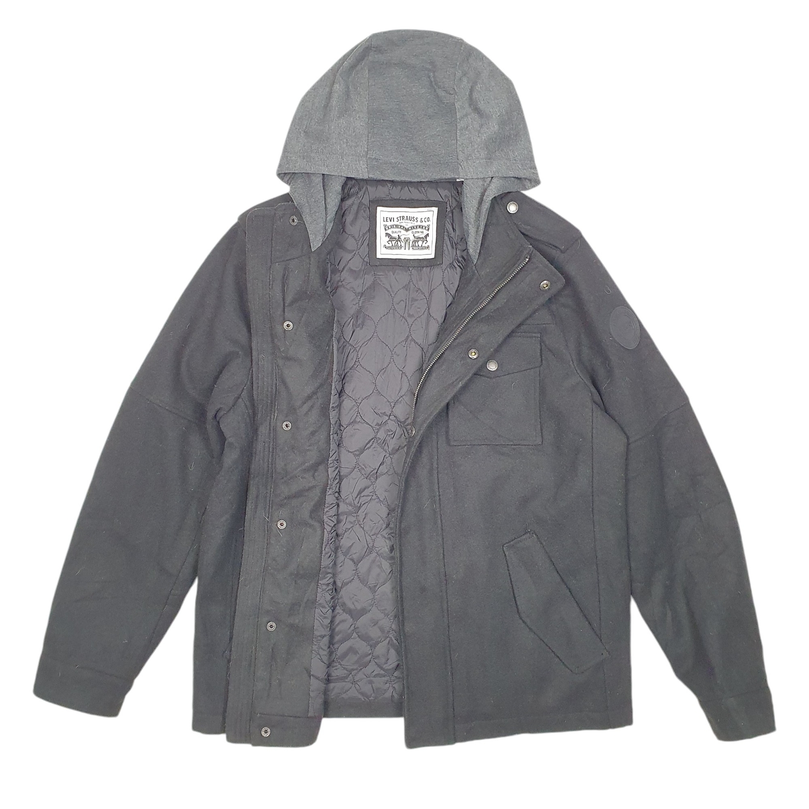 LEVIS Wool Jacket Coat Blend Hooded Military Style Winter Mens M image 2