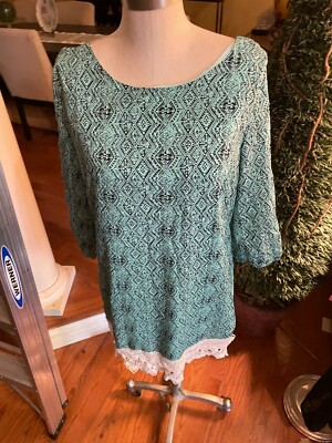 Ladies sz large shift dress in shades of Blue step & repeat pattern by Pink Owl.