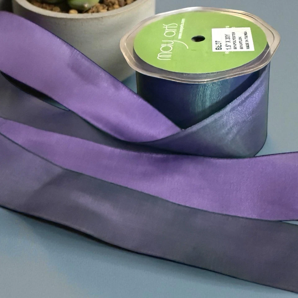 Vintage May Arts Purple 1.5” Two-tone Iridescent Shimmer Ribbon - 30 Yd Spool - Image 3 of 4