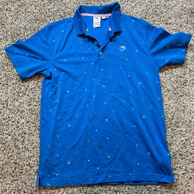 Puma Arnold Palmer Golf Polo Mens M Blue Umbrella AOP Cotton Blend