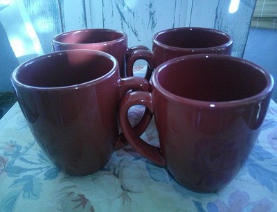 Corelle Coordinates Porcelain Dark Red Mugs Set of 4