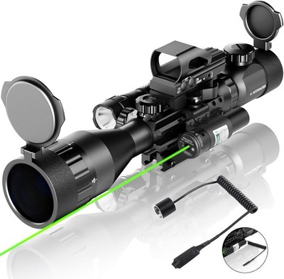 4-16x50AO Rifle Scope Combo Red/Green Dual Illuminated with Green Laser 4 Hologr