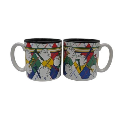 Susan Burger Golfing Golf Coffee Mug Tea Cups Argyle Vtg Grandpa Retro 80s Set 2