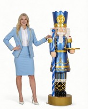 Large Nutcracker Statue Christmas Decor With Serving Tray 6.5FT Pastel Blue